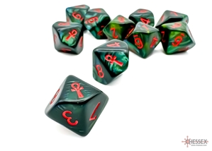 Chessex (29025): D10: Scarab: Jade/Red Ankh