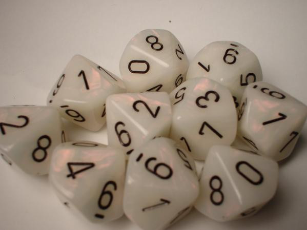 Chessex (27211): D10: White/Black Mother of Pearl 