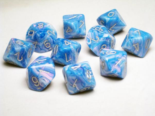 Chessex (27256): D10: Blue/Silver Mother of Pearl 