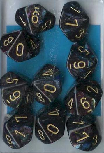 Chessex (27299): D10: Lustrous: Shadow/Gold 