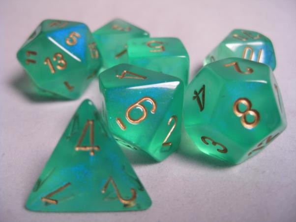 Chessex (27425): Polyhedral 7-Die Set: Borealis: Light Green/Gold 