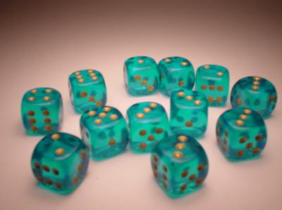 Chessex (27686): D6: 16mm: Borealis: Teal/Gold 