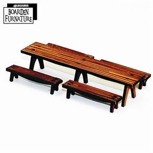 4Ground Miniatures: 28mm Boarden Furniture: Long Trestle Table & Long Benches (Light Wood) 