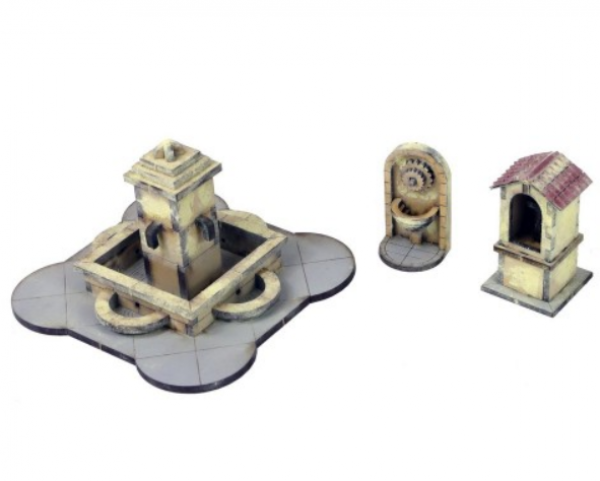 4Ground Miniatures: 28mm Spanish Village: Fountain, Well And Shrine Set 