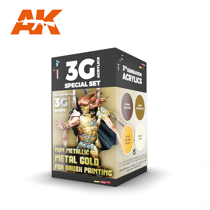 AK-Interactive 3G Wargame Color Set:  Non-Metallic Metal Gold 