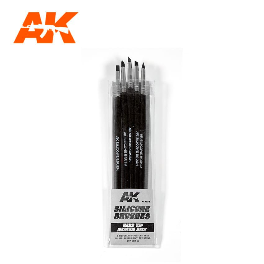 AK-Interactive Brushes: Silicone Brushes Hard Tip, Medium - 5Pk  
