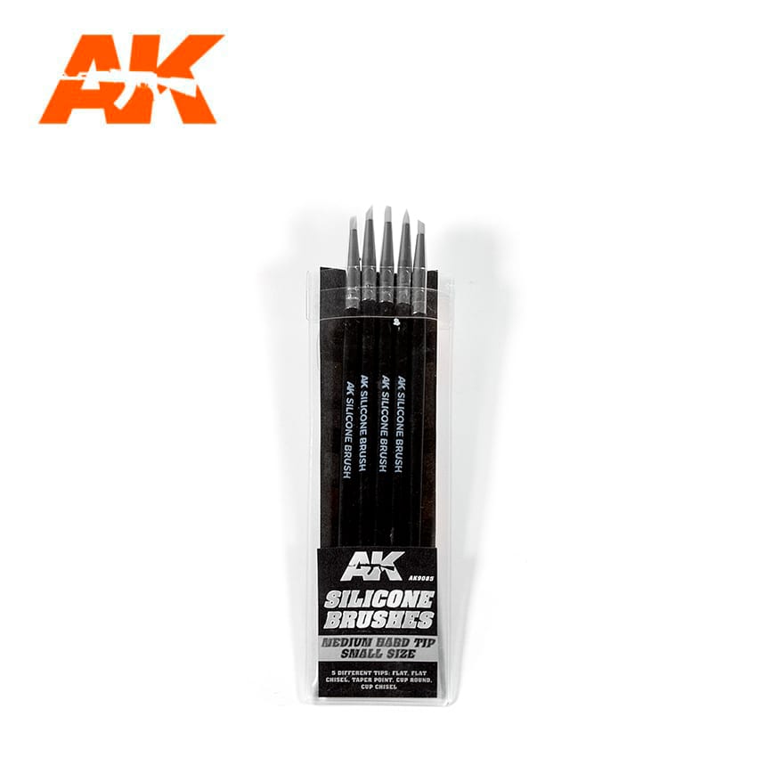 AK-Interactive Brushes: Silicone Brushes Medium Hard Tip, Small - 5Pk 