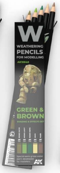 AK-Interactive Weathering Pencils: Green and Brown Shading & Effects Set 