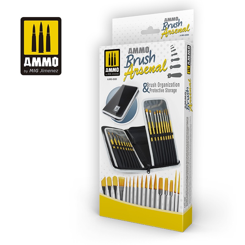 Ammo MIG: Brush Arsenal Set with Brush Organization & Protective Storage 