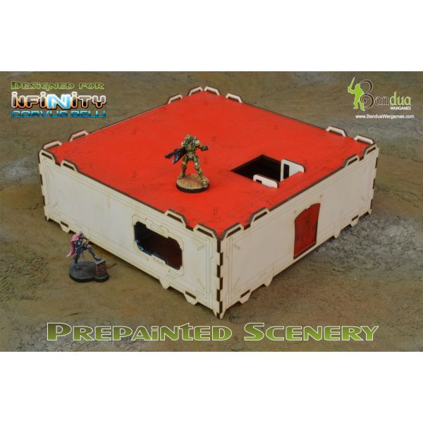 Bandua Wargames: Infinity Terrain Pre-Painted: Modular Building (White & Red) 