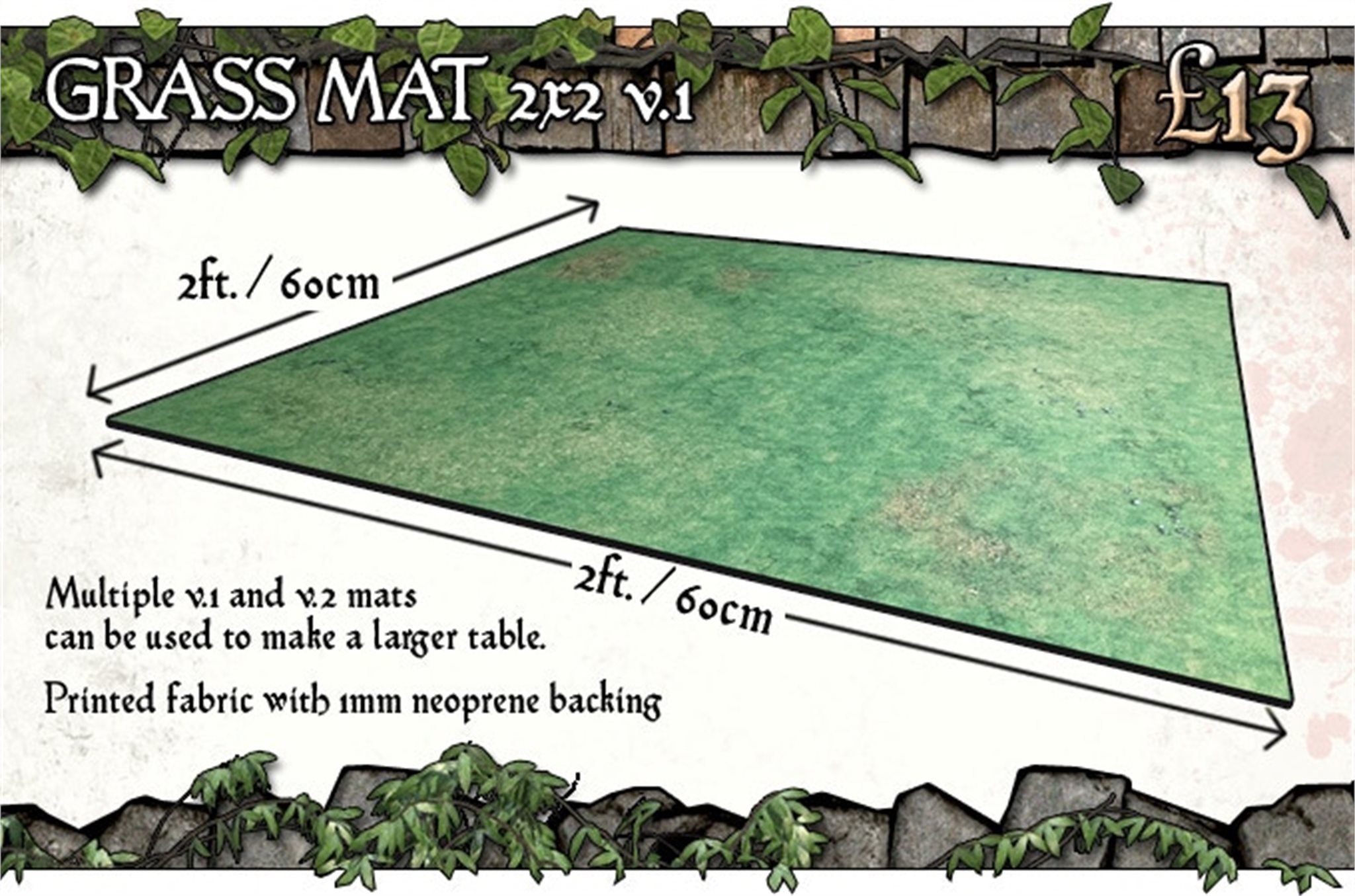 Battle Systems: Gaming Mat: Grassy Fields v.1 (2 x 2)  