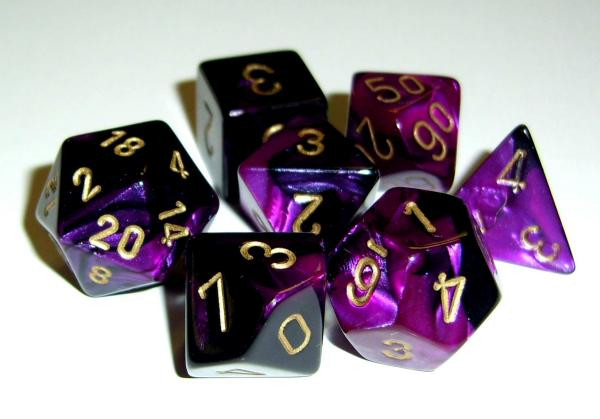 Chessex (26240): D10: Gemini: Black Purple/Gold 
