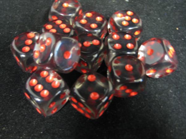 Chessex (23618): D6: 16mm: Translucent: Smoke/Red 