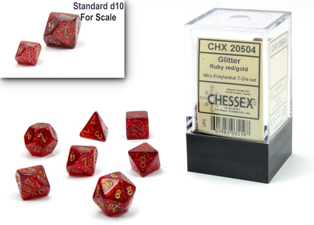 Chessex (20504): Mini Polyhedral 7-Die Set: Glitter Ruby/Gold 