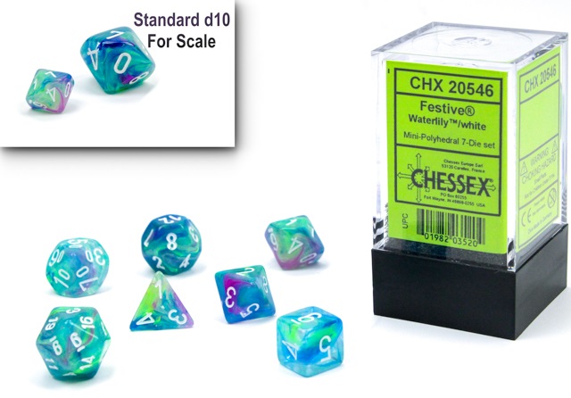 Chessex (20546): Mini Polyhedral 7-Die Set: Festive: Waterlily/White 