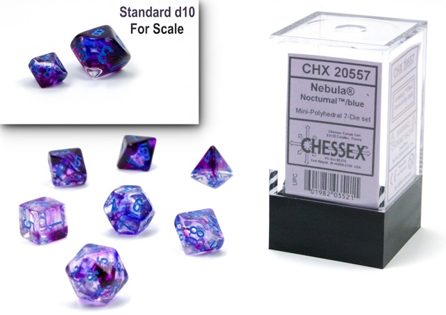 Chessex (20557): Mini Polyhedral 7-Die Set: Nebula: Nocturnal/Blue Luminary 