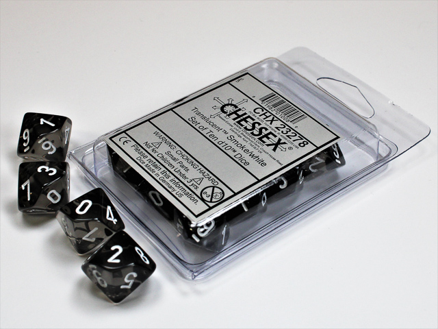 Chessex (23284): D10: Translucent: Smoke with White (10) 