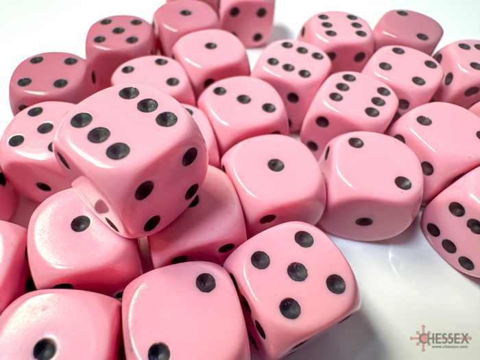 Chessex (25864): Opaque D6 12MM Pastel Pink/Black (36) 