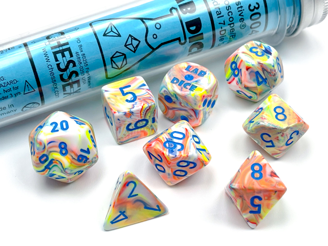 Chessex (30047): Polyhedral 7-Die Set: Festive: Kaleidoscope/Blue  