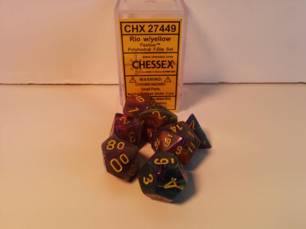 Chessex (27449): Polyhedral 7-Die Set: Festive Rio/Yellow 