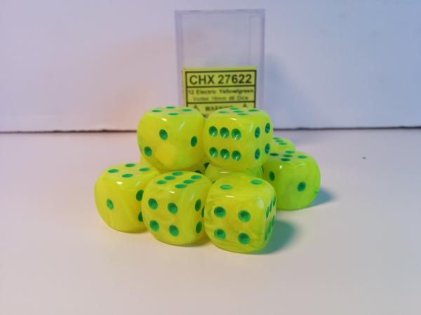 Chessex (27622): D6: 16mm: Menagerie #8 Electric Yellow/Green Vortex 