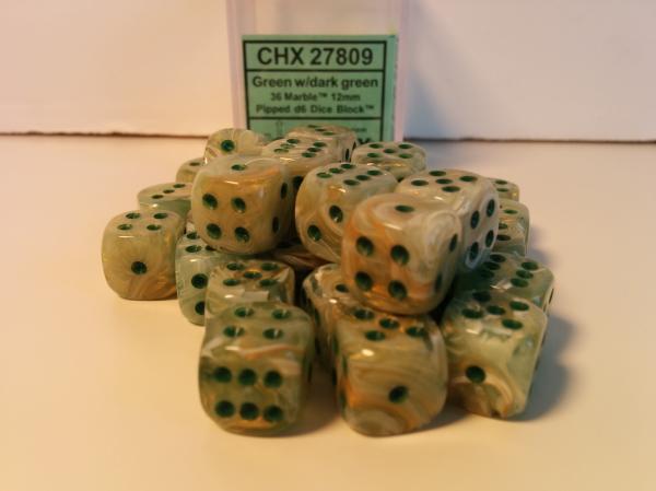 Chessex (27809): D6: 12mm: Menagerie #8 Green/Dark Green Marble 