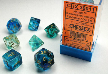 Chessex (30011): Polyhedral 7-Die Set: Nebula - Oceanic and Gold Luminary 