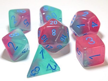 Chessex (30023): Polyhedral 7-Die Set: Gemini: Gel Green Pink/Blue 