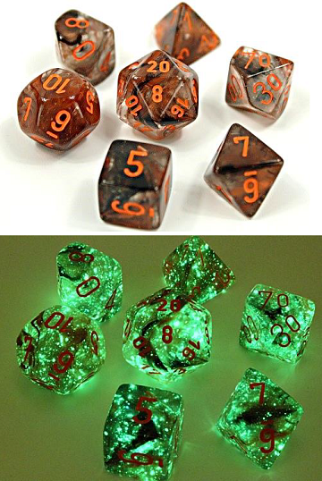 Chessex (30040): Polyhedral 7-Die Set: Nebula: Copper Matrix/Orange Luminary 