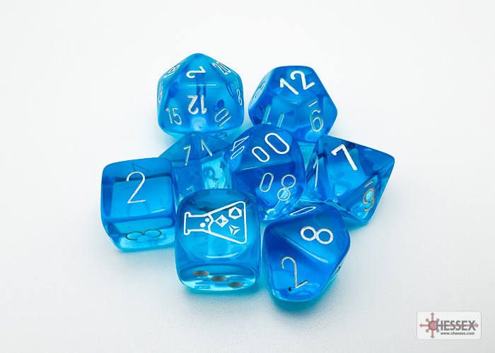 Chessex (30063): Polyhedral 7-Die Set: Translucent: Tropical Blue/White 
