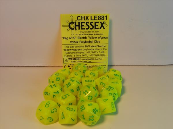 Chessex Bulk Dice Set: Menagerie# 8 Vortex Electric Yellow with Green 