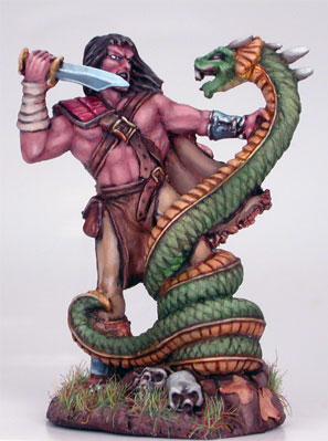 Dark Sword Miniatures: Visions in Fantasy: Male Barbarian Fighting Snake Beast 
