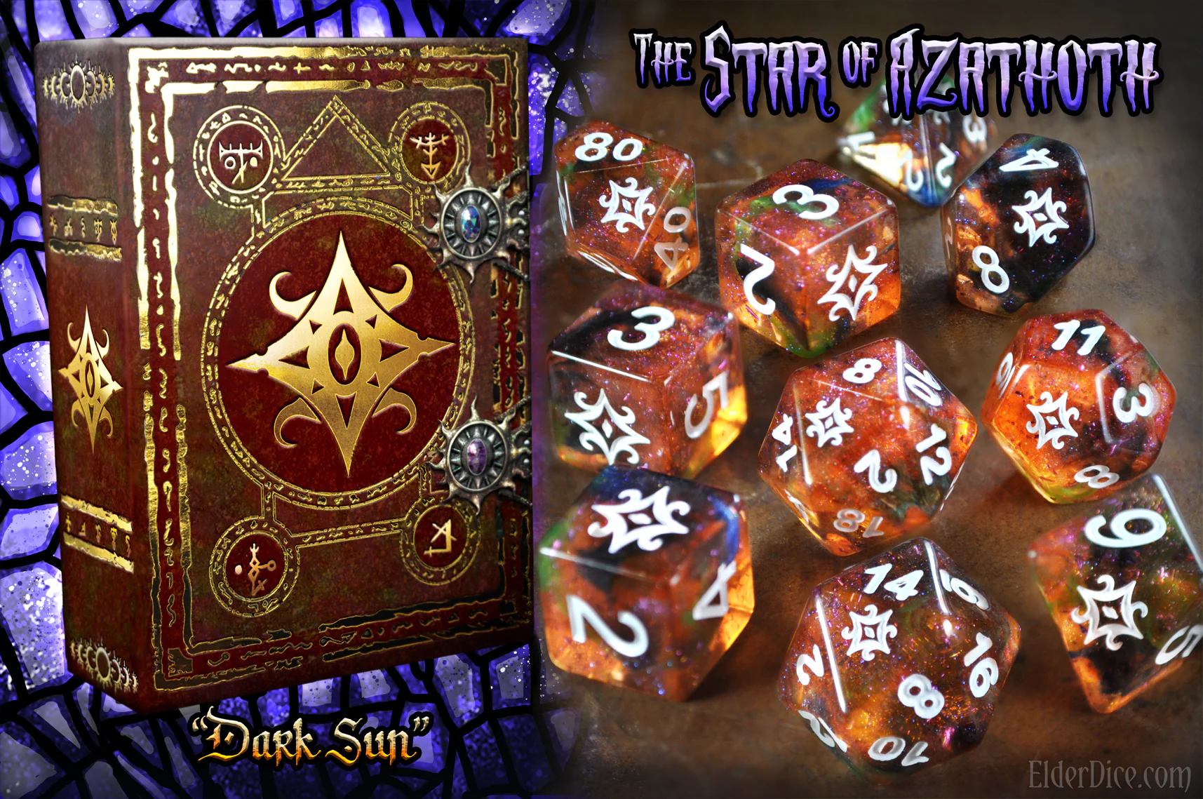 Elder Dice: Polyhedral 10 Die Set: Star of Azathoth: Glass/Wax: Mythic Dark Sun  
