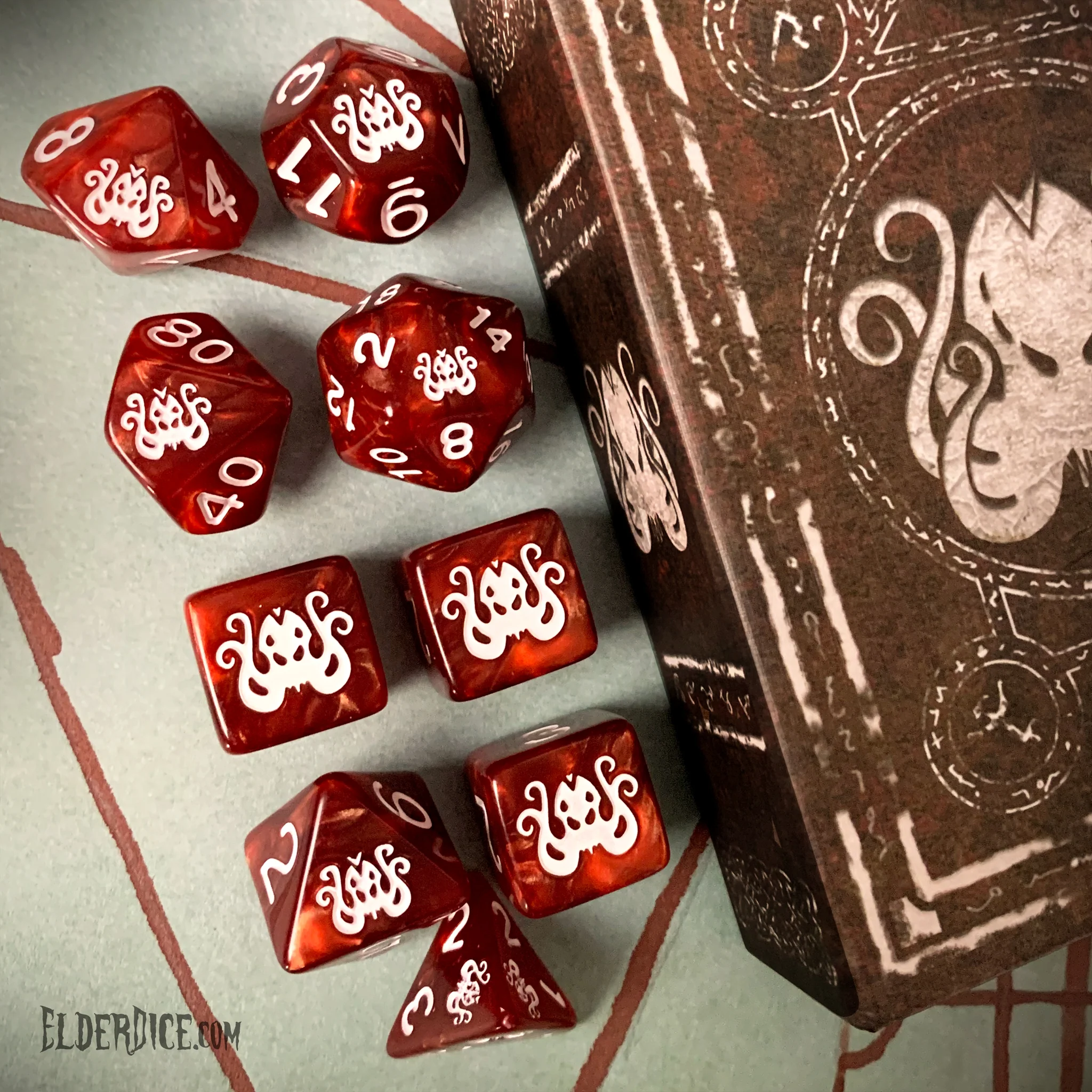 Elder Dice Polyhedral Set: Cthulhu: Red with Bone White 