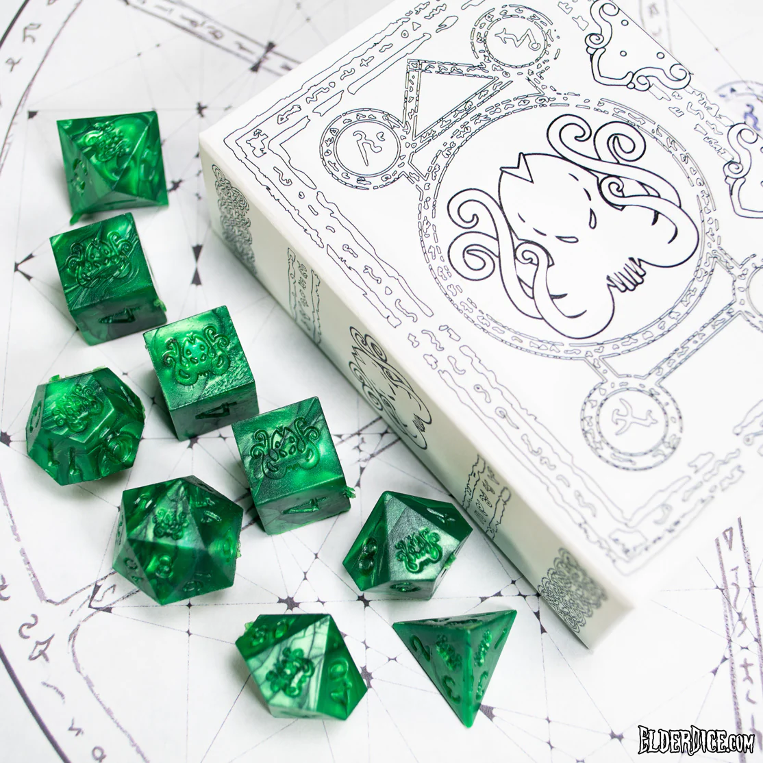Elder Dice Polyhedral Set: Cthulhu: Drowned Green Raw 