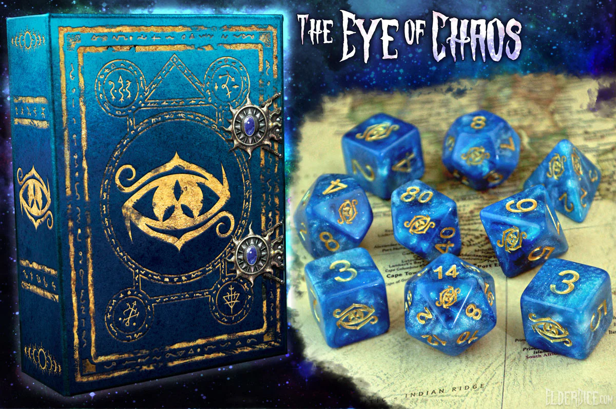 Elder Dice Polyhedral Set: Eye of Chaos: Nebula Lapis Lazuli with Gold 