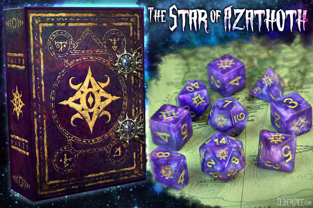 Elder Dice: Polyhedral Set: Star of Azathoth: Nebula Purple Void with Gold 