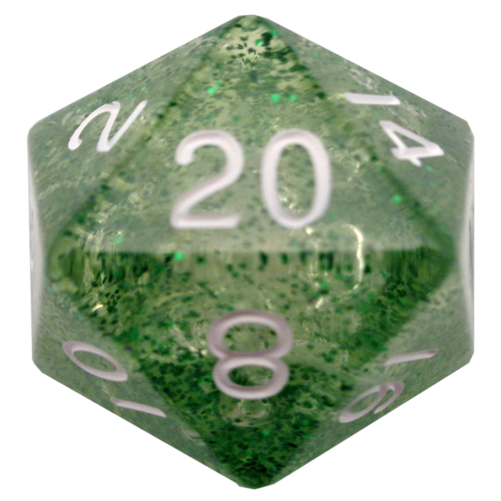 Fanroll: Acrylic Dice: 35mm: D20: Ethereal Green with White  