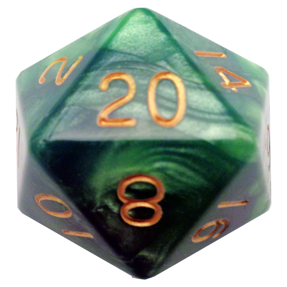 Fanroll: Acrylic Dice: 35mm: D20: Green with Light Green with Gold 