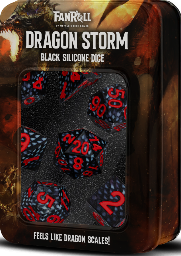 Fanroll: Mini 7 Dice Polyhedral Set: Dragon Storm Black Scales 