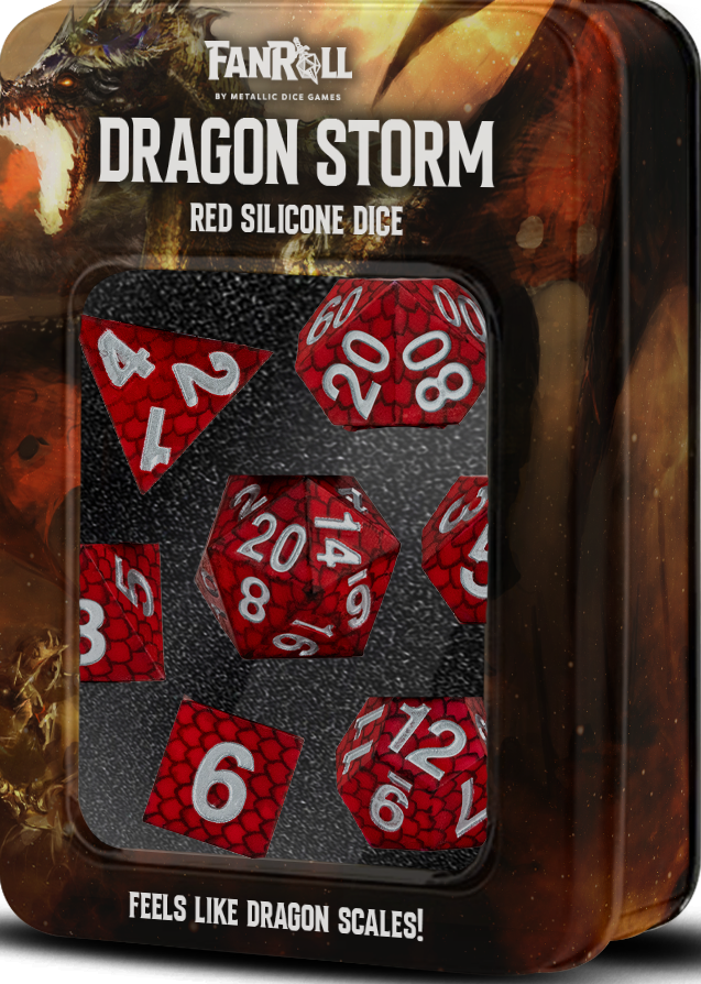 Fanroll: Mini 7 Dice Polyhedral Set: Dragon Storm: Red Scales 