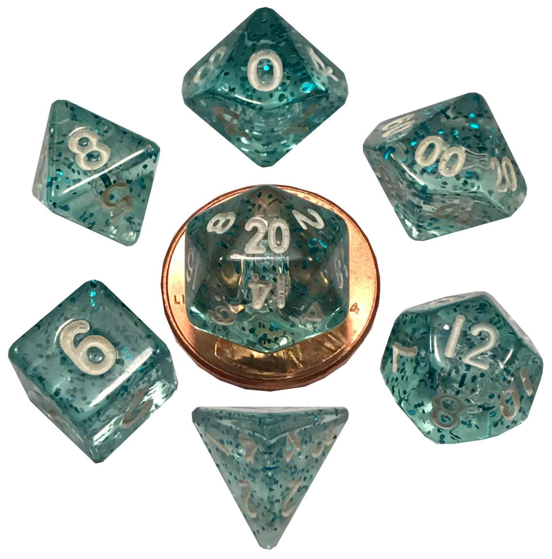 Fanroll: Mini 7 Dice Polyhedral Set: Ethereal Light Blue (10mm) 