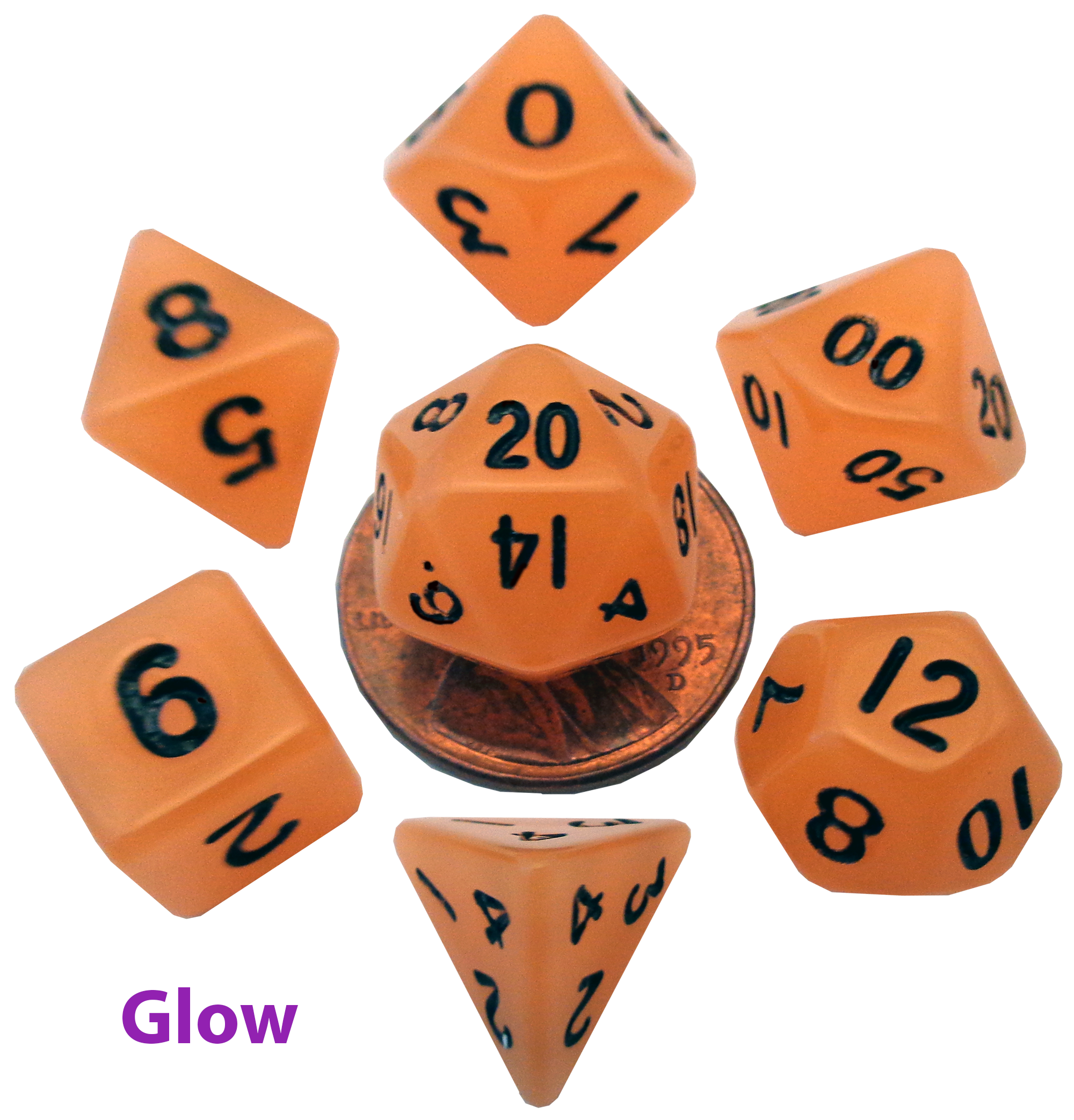 Fanroll: Mini 7 Dice Polyhedral Set: Glow Orange (10mm) 