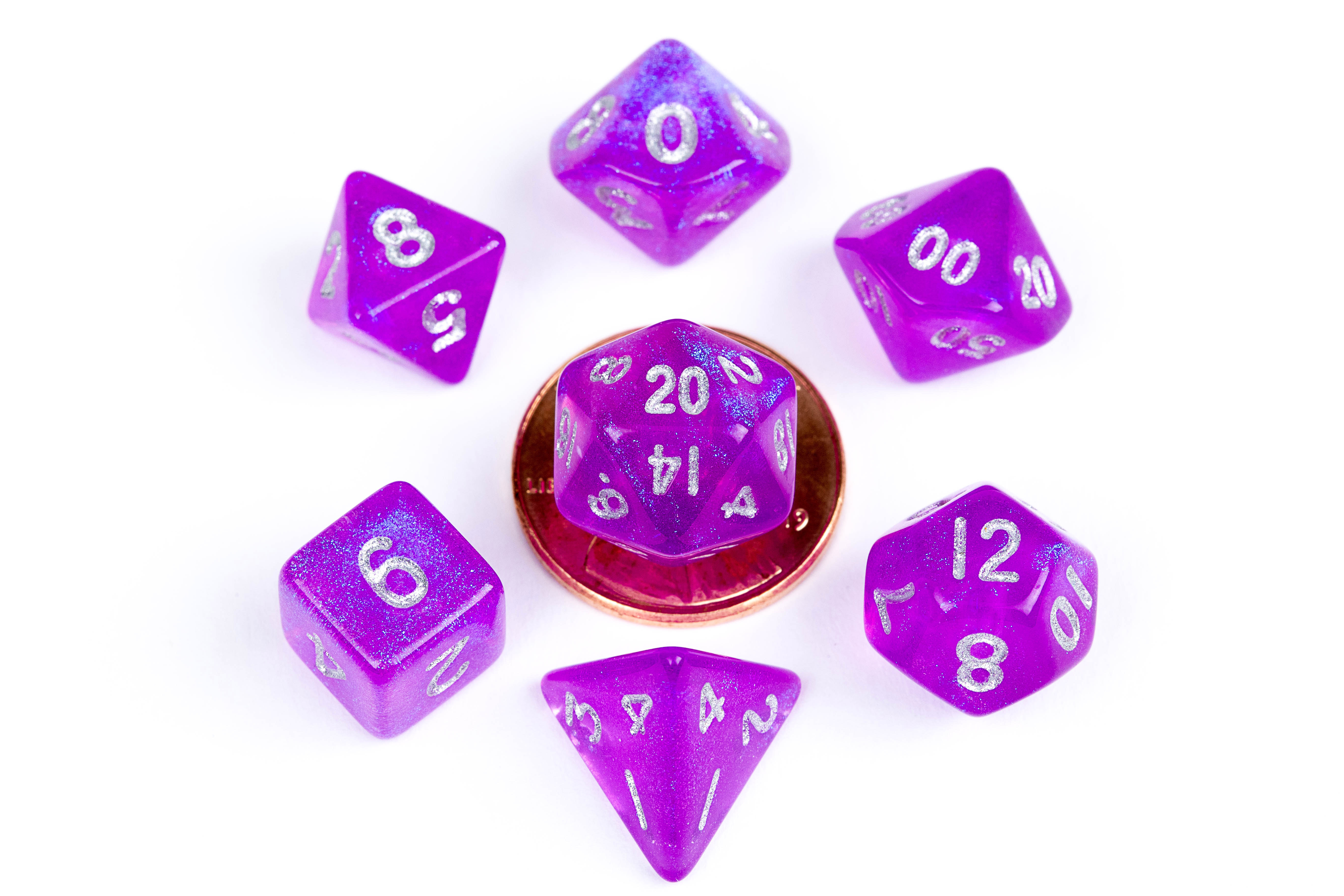 Fanroll: Mini 7 Dice Polyhedral Set: Stardust Purple (10mm) 