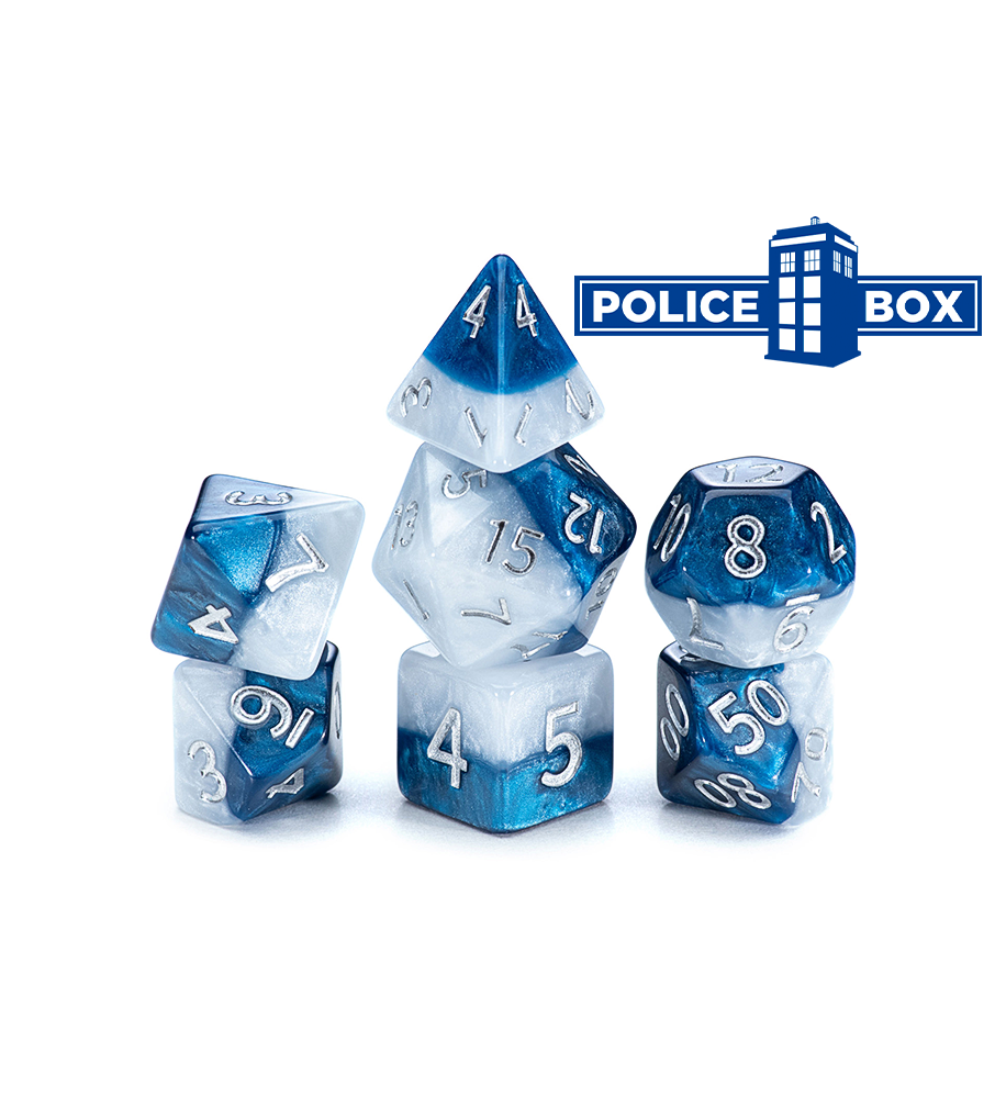Halfsies Dice: 7 Dice Set: POLICE BOX 