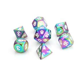 METAL RPG DICE SET - SCORCHED RAINBOW W/ WHITE 
