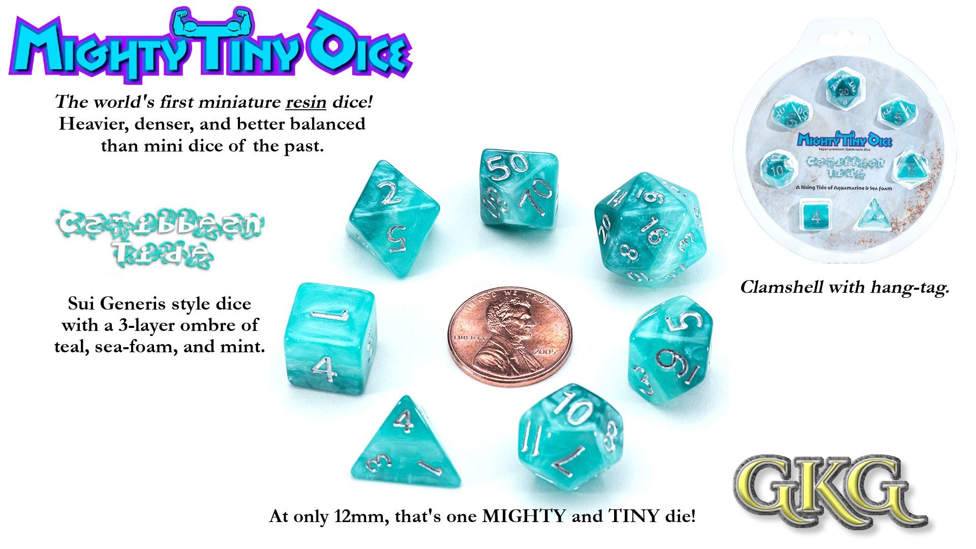 Mighty Tiny Dice: 7 Piece Polyhedral Set: Caribbean Tide 