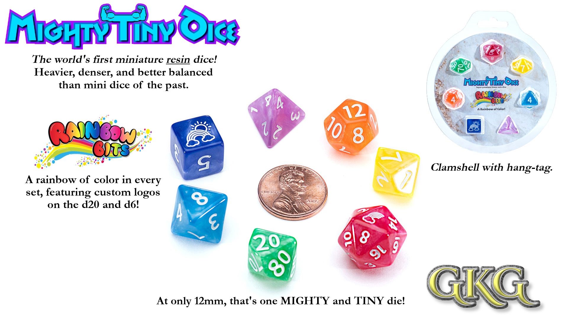 Mighty Tiny Dice: 7 Piece Polyhedral Set: Rainbow Bits 