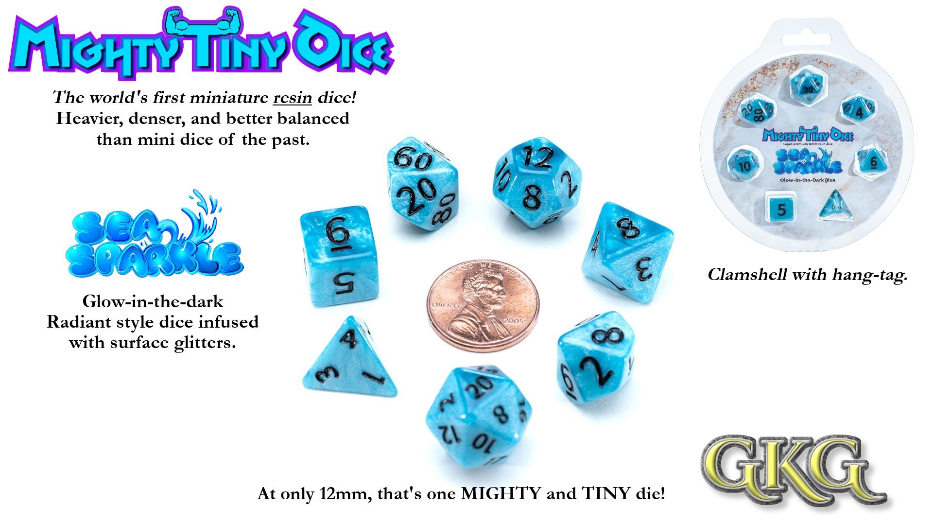 Mighty Tiny Dice: 7 Piece Polyhedral Set: Sea Sparkle 