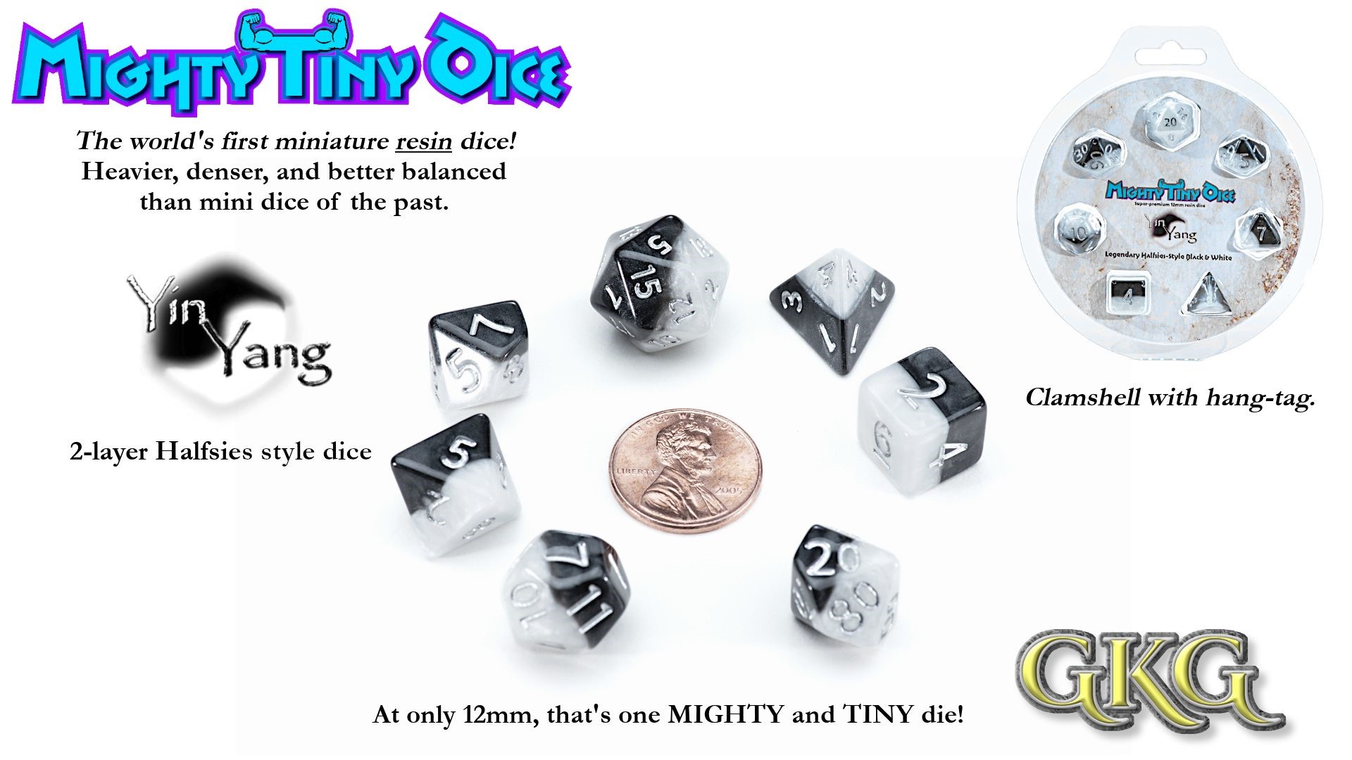 Mighty Tiny Dice: 7 Piece Polyhedral Set: Yin Yang 